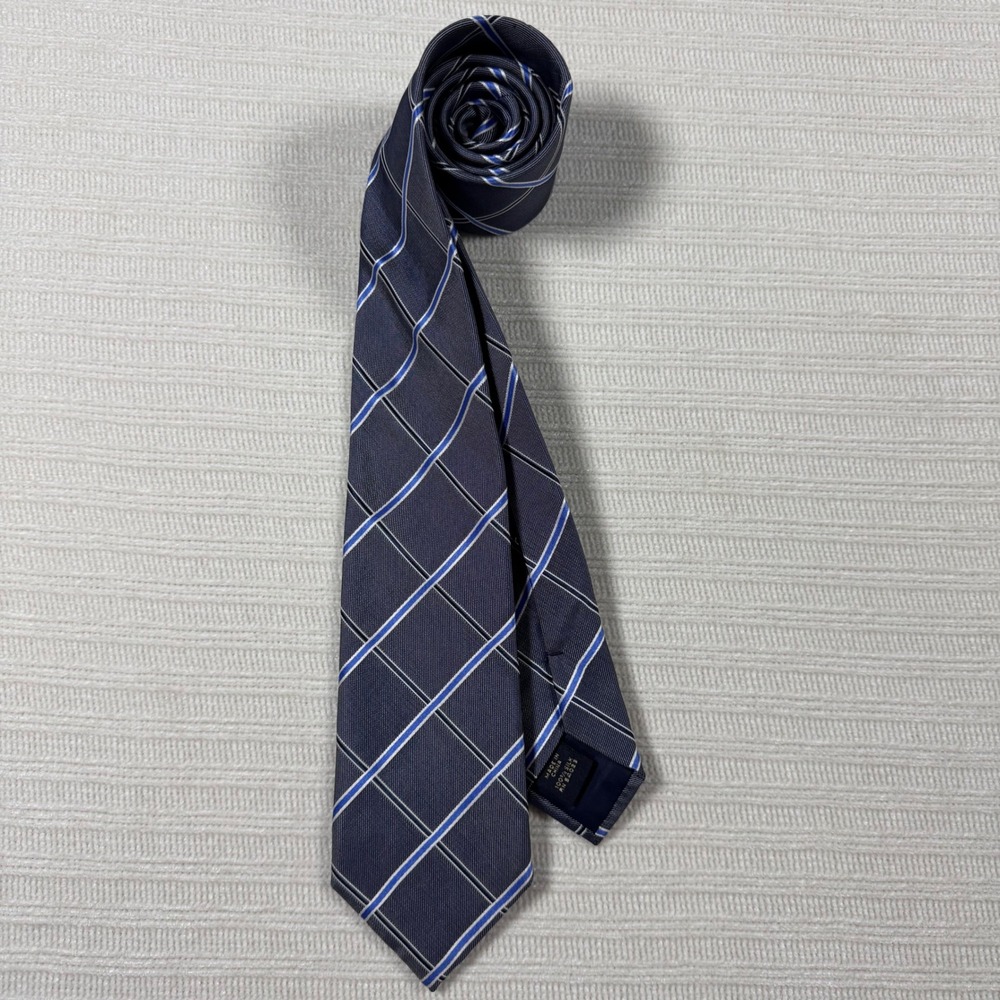 Banana Republic Mens Navy Blue Plaid Silk Necktie S/812941-00 SPR 11